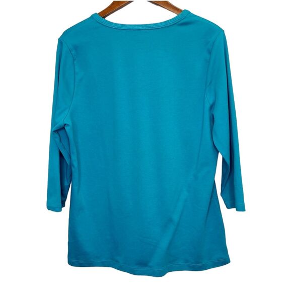 L.L. Bean 3/4 Sleeve Splitneck Cotton Teal Blue Tunic Tee XL - Picture 3 of 7